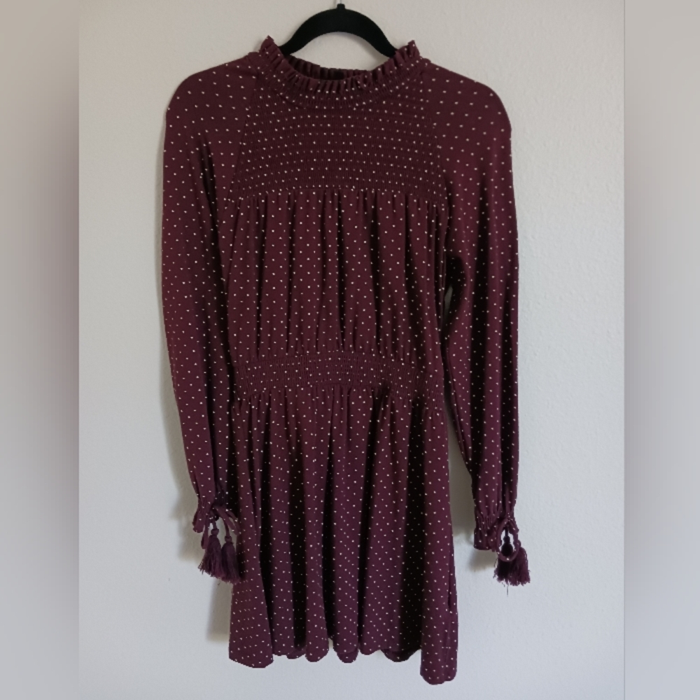 Topshop Maroon Longsleeve Dress with Polka-dots